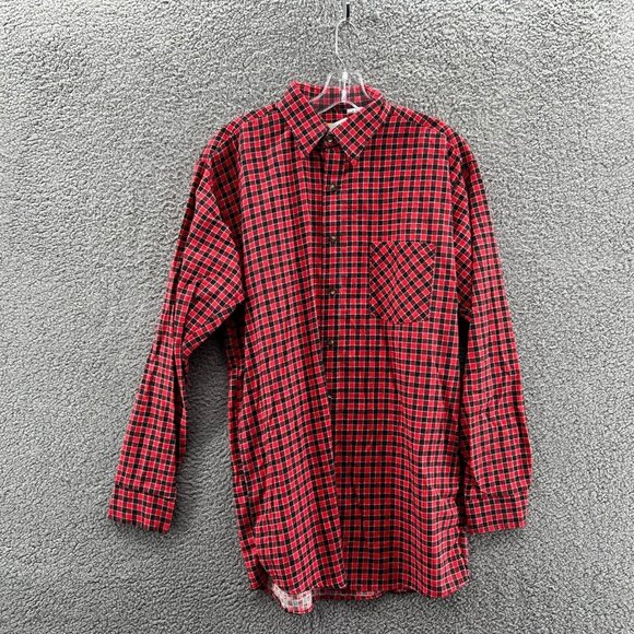 New Red Oak Long Sleeve Button Up Shirt Plaid Flannel Mens Medium Ranch Apparel - Picture 1 of 7
